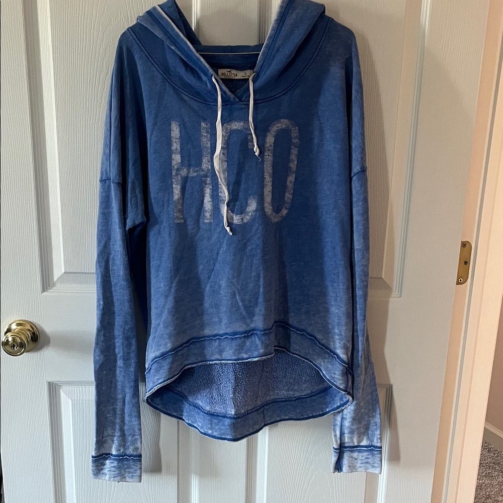 Hollister Blue Distressed HCO Hooded Pullover Sz lg